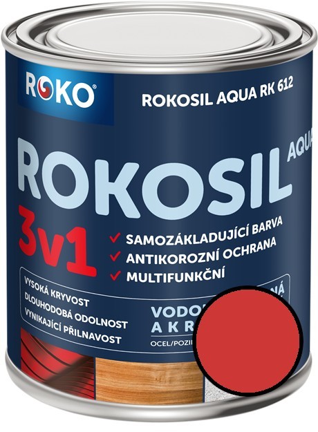 Barva samozákladující Rokosil Aqua 3v1 RK 612 sv. červená