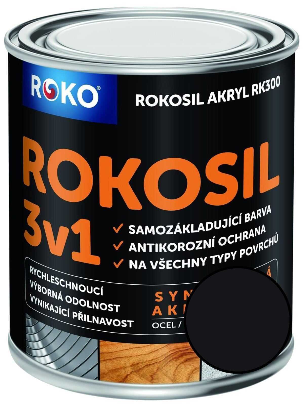 Barva samozákladující Rokosil akryl 3v1 RK 300 černá mat 0