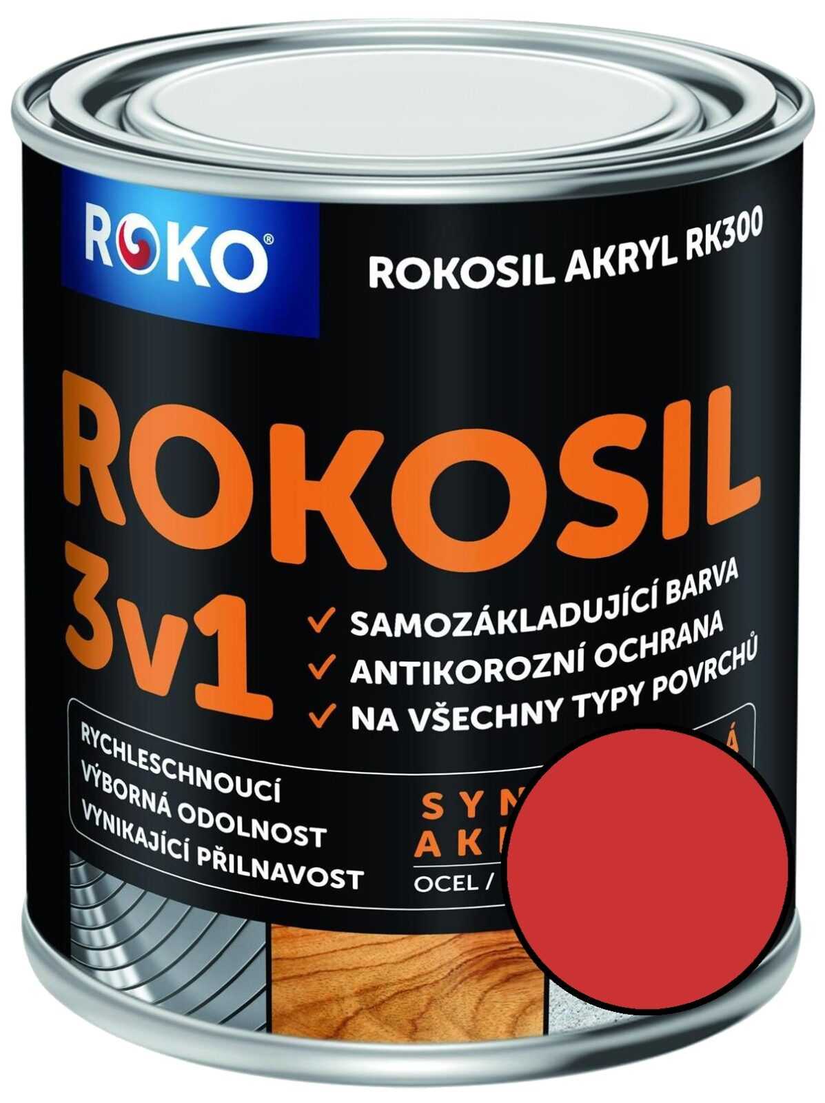Barva samozákladující Rokosil akryl 3v1 RK 300 červ. rum.  0