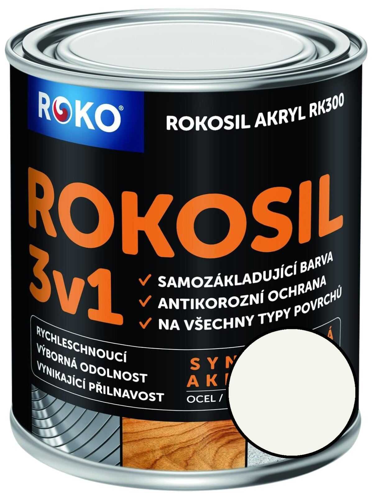 Barva samozákladující Rokosil akryl 3v1 RK 300 bílá 0