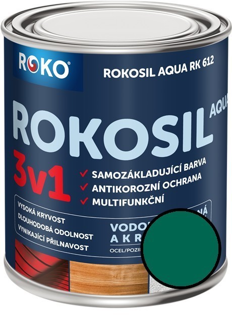 Barva samozákladující Rokosil Aqua 3v1 RK 612 tm. zelená