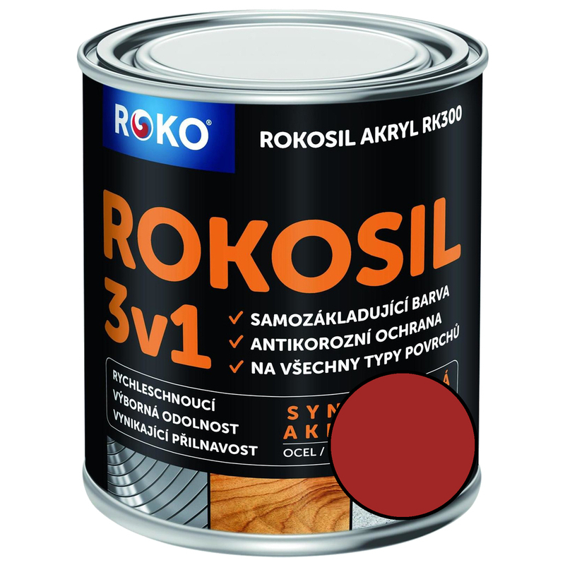 Barva samozákladující Rokosil akryl 3v1 RK 300 tmavě červená