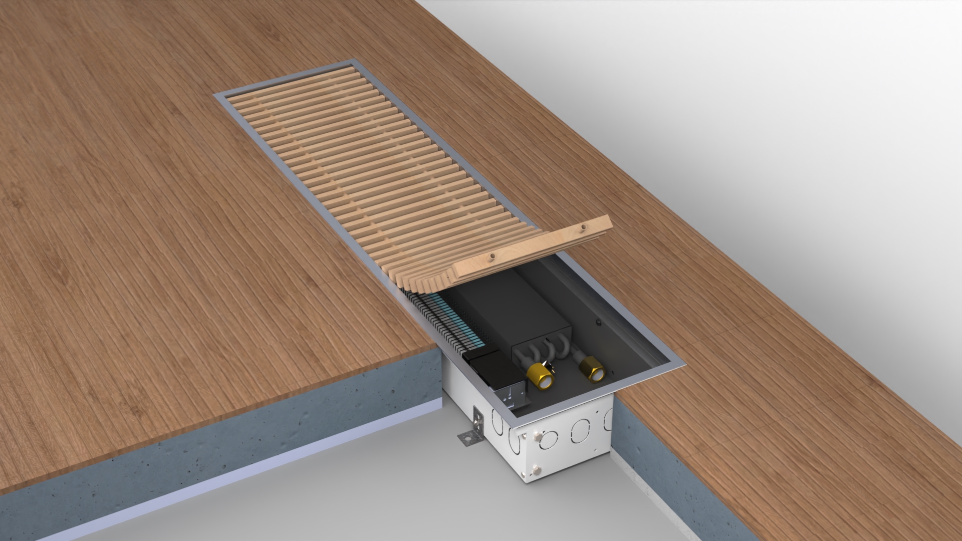 Konvektor podlahový Boki InFloor F1S 200×1800×75 mm s ventilátorem 24 V DC BOKI