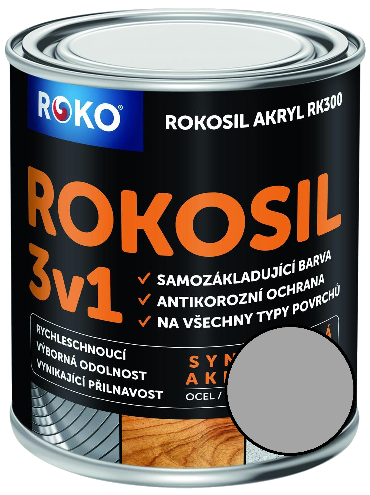 Barva samozákladující Rokosil akryl 3v1 RK 300 9110 stříbrná