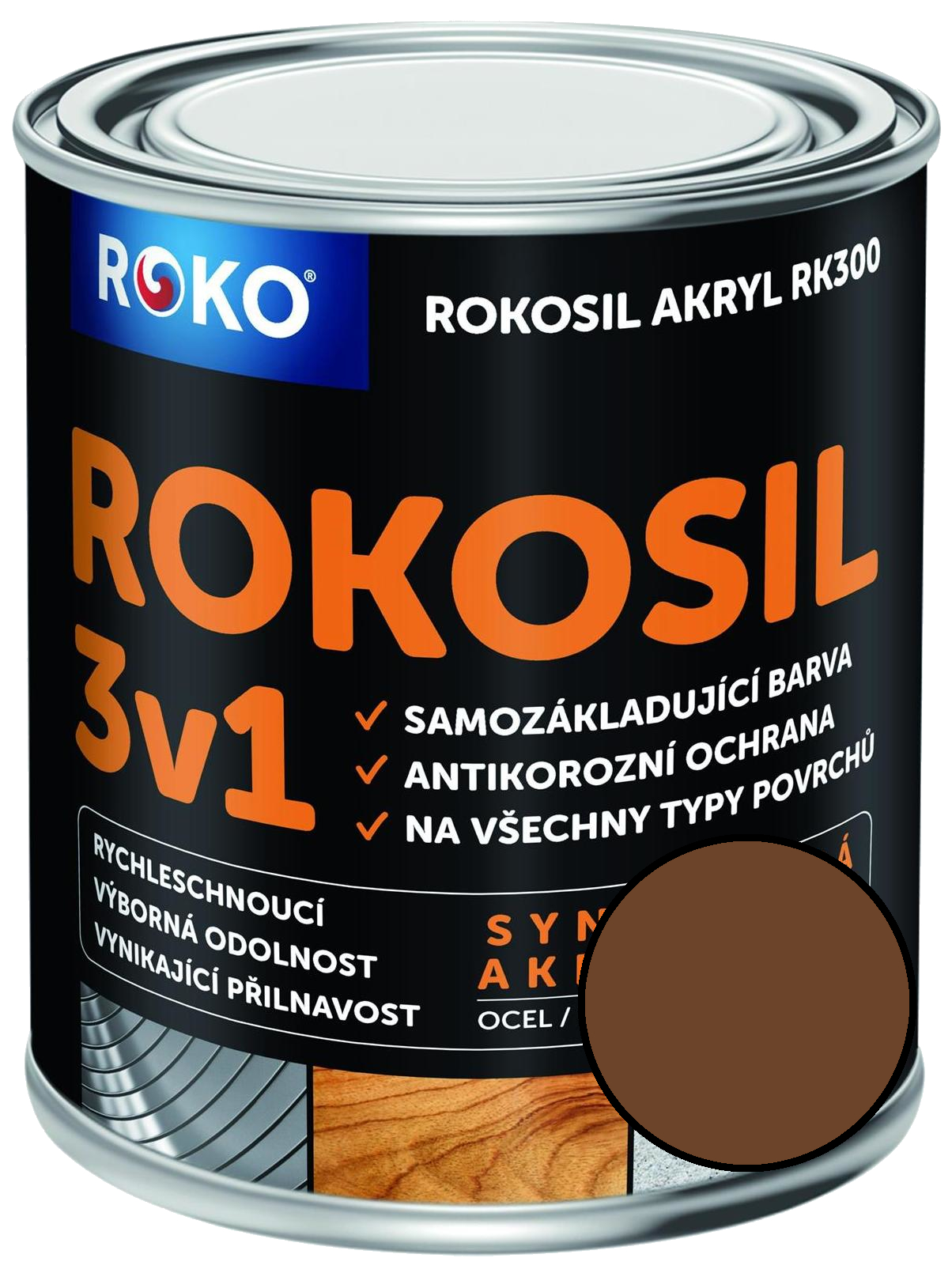 Barva samozákladující Rokosil akryl 3v1 RK 300 2430 hnědá střední