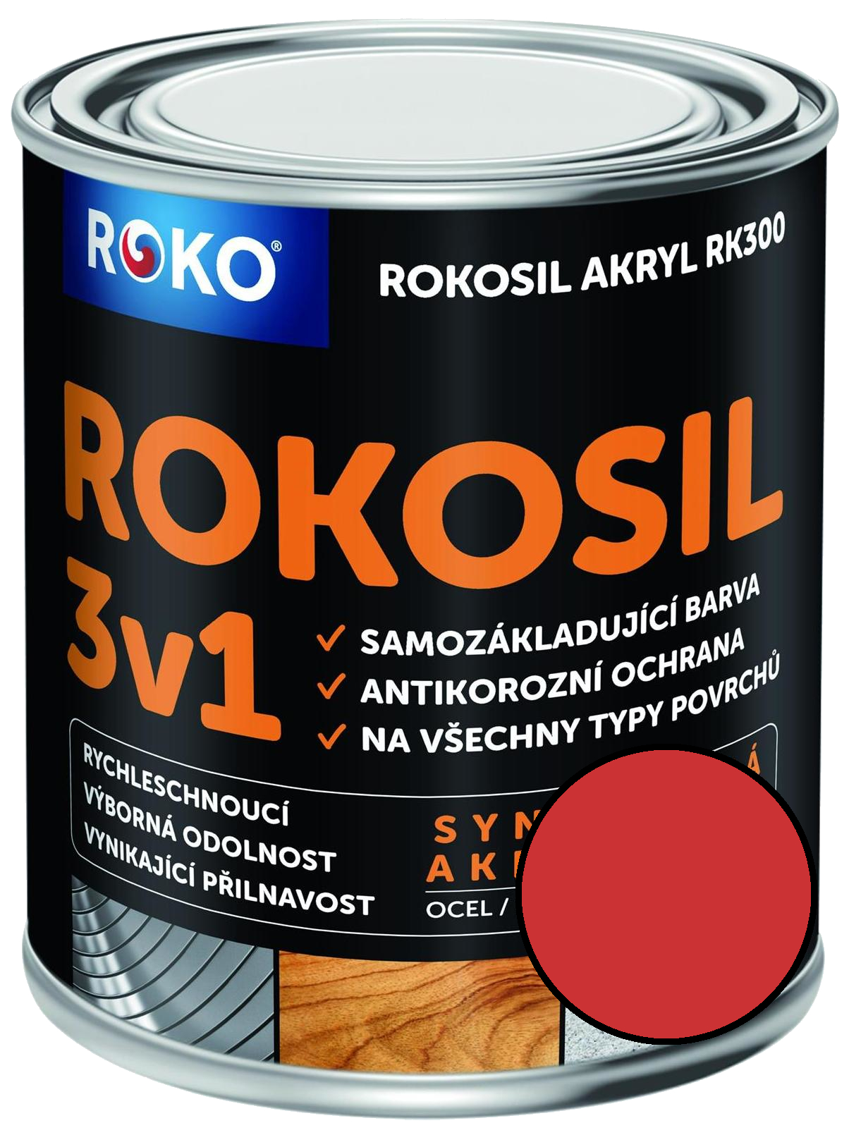 Barva samozákladující Rokosil akryl 3v1 RK 300 8140 červená světlá