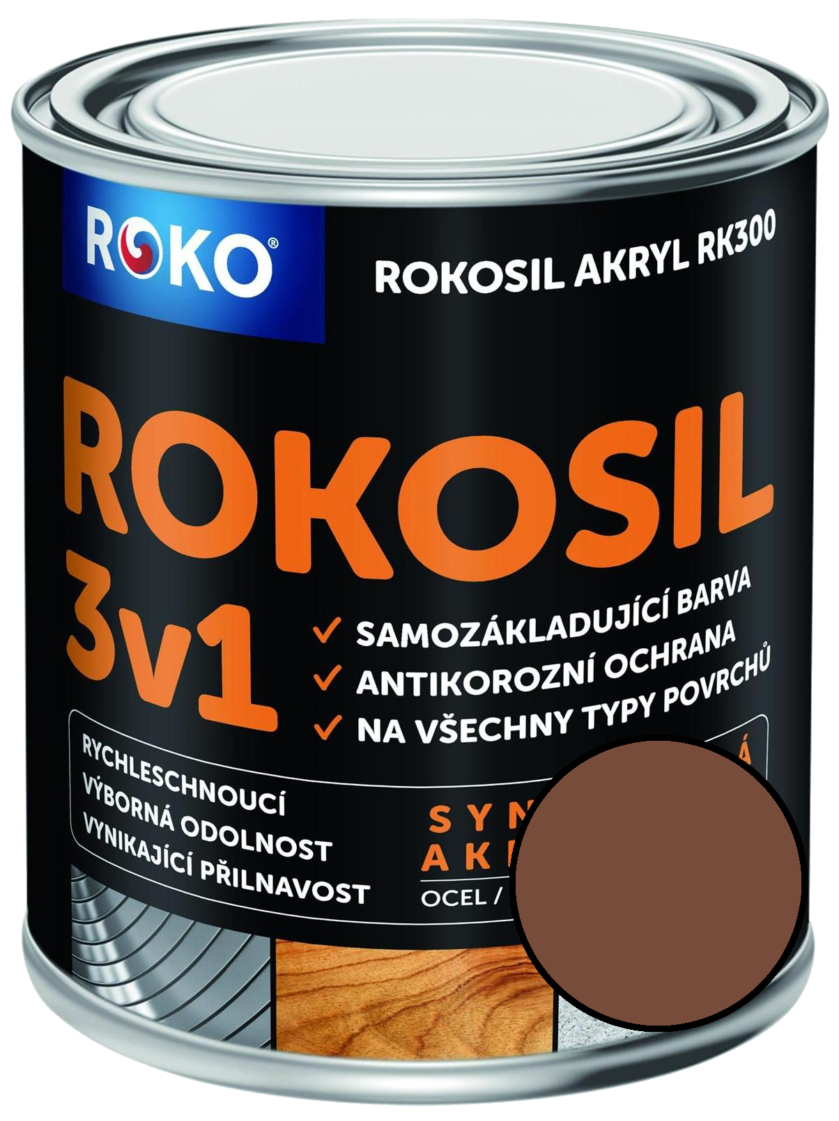 Barva samozákladující Rokosil akryl 3v1 RK 300 2320 hnedá světlá