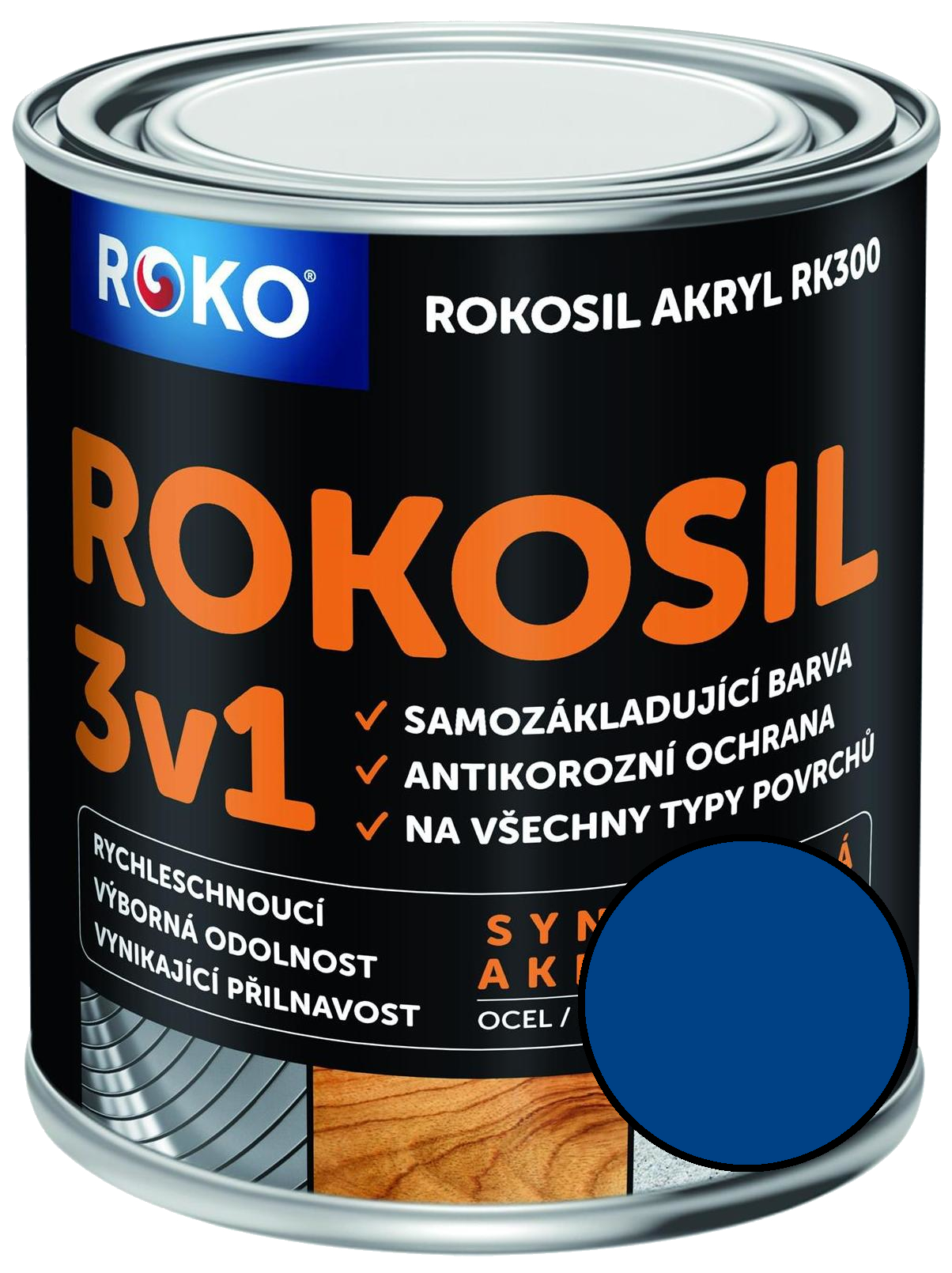 Barva samozákladující Rokosil akryl 3v1 RK 300 4550 modrá střední